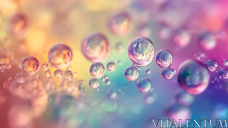 Colorful macro droplets over soft rainbow backdrop.