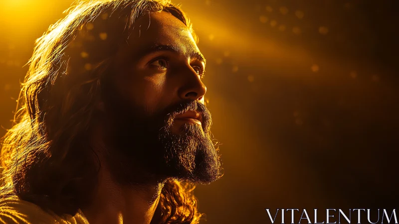 Half-length bearded male portrait rendered in radiant backlight