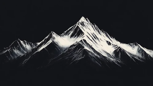 Monochrome alpine peaks rendered in stark minimalist contrast.