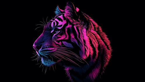 Neon-lit tiger profile glows against deep black void