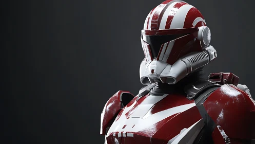Red and white sci fi combat armor with glossy worn plating