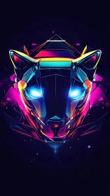 Neon cyber panther head glows in vivid geometric light.