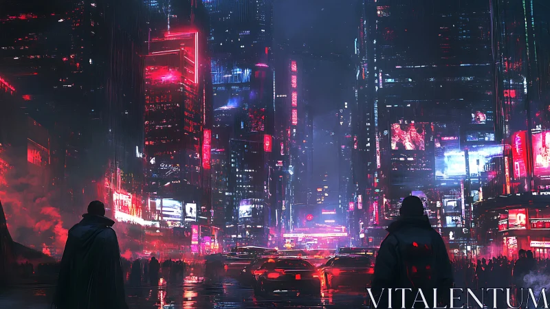 Neon-soaked cyberpunk avenue converges in rain-laced perspective
