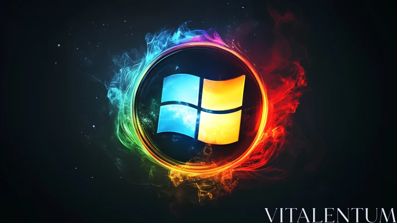 Windows-style glowing emblem encircled by multicolor plasma ring
