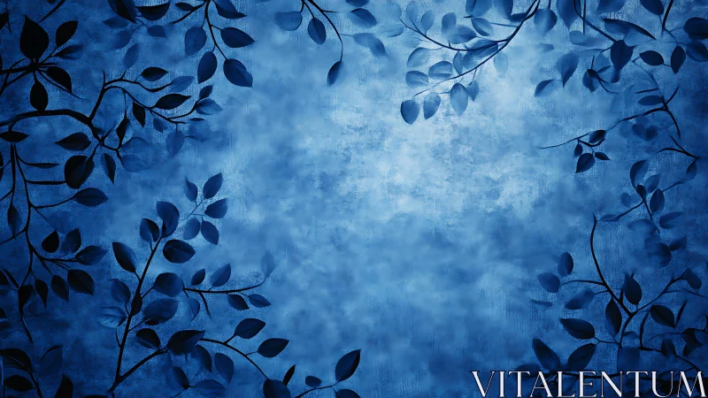 Monochrome botanical vignette with textured cyan diffusion.