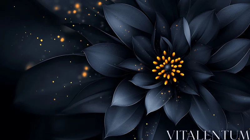 Dark Bloom with Golden Center: Digital Botanical Fantasy.