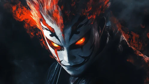 Inferno-eyed trickster with a blazing demon grin.
