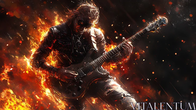 Fireborn guitar soloist riding a storm of molten sparks.