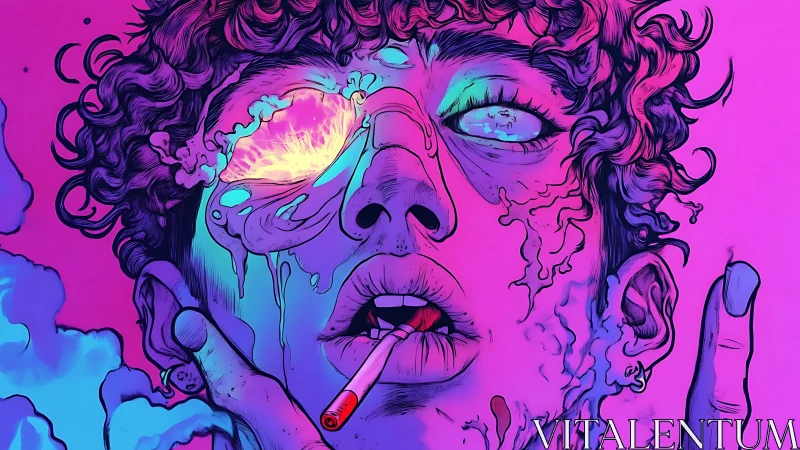 Neon hallucinatory portrait with liquefied facial anatomy.