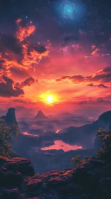 Twin skies trade secrets above a molten dream valley