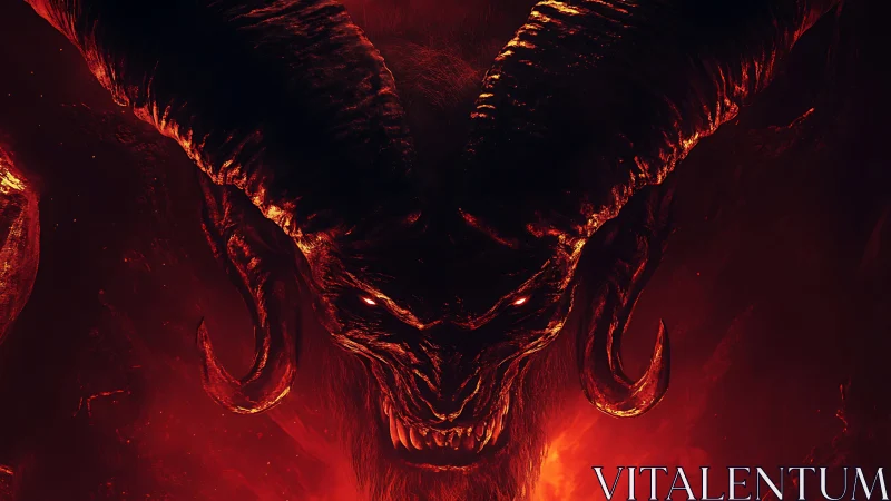 Volcanic horned demon rendered in high contrast infernal light.