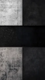 Concrete and dark plaster wall panels form tiled grid layout