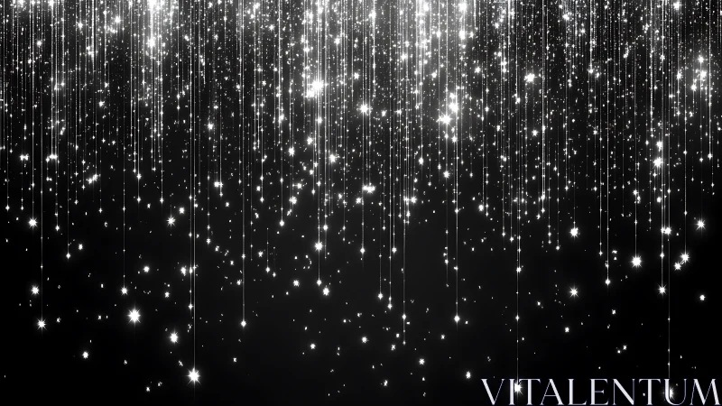 Silver starfall streaks descend over deep black void