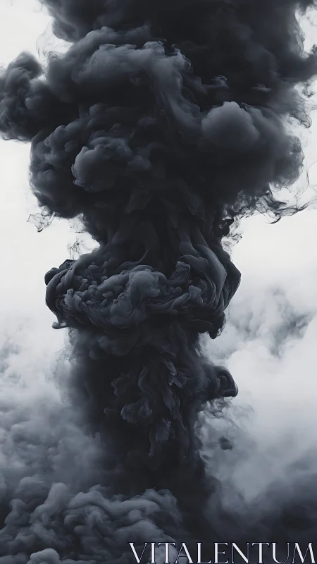 Vertical column of dense dark smoke against pale background.