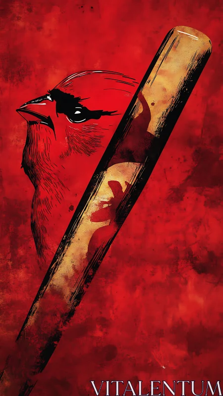 High-contrast cardinal profile intersecting distressed wooden bat