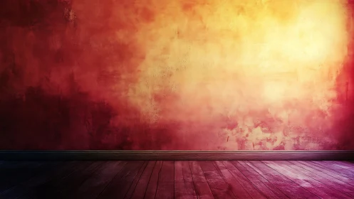 Warm textured gradient wall with empty wooden floor space.