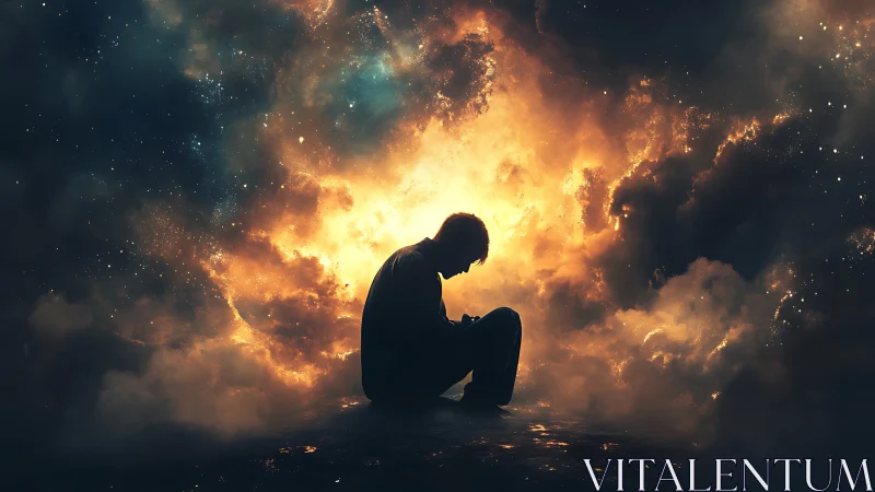 Quiet cosmic reflection in a storm of glowing stardust.