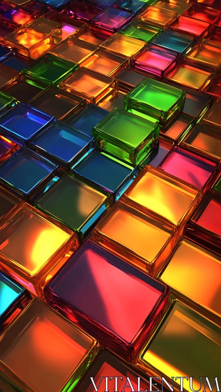 Luminous glass cubes in vibrant chromatic grid composition.