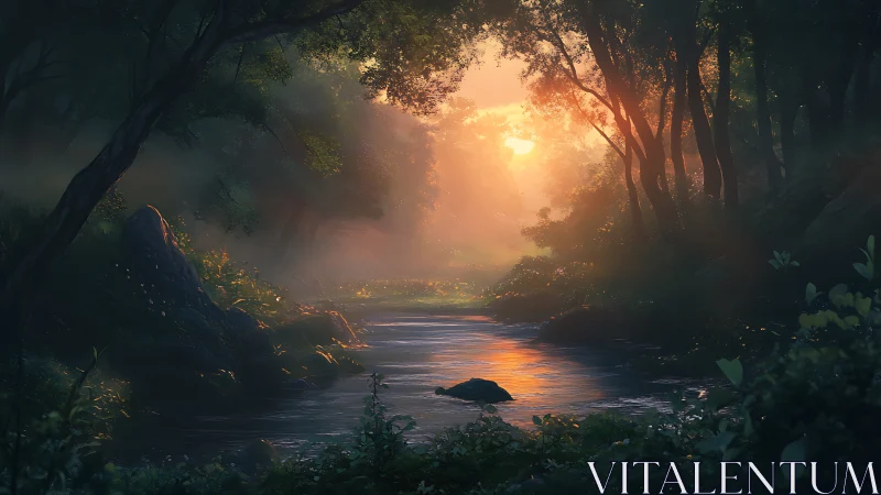 Enchanted Forest River Glows at Golden Hour