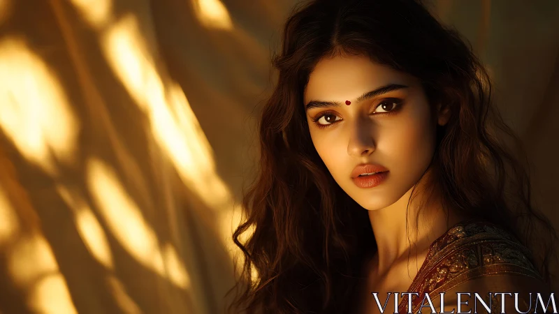Portrait of Indian woman under golden cinematic light.