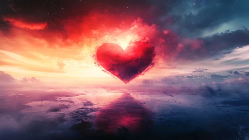 Luminous Heart Rising Through Ethereal Clouds
