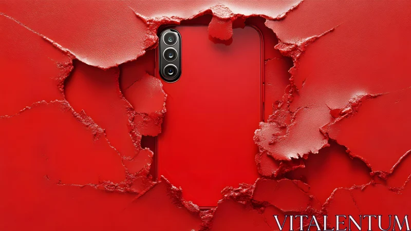 Modern smartphone emerging from cracked red textured surface. Modern smartphone emerging from cracked red textured surface.