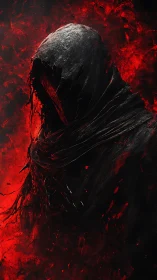 Cloaked shadow walker rising from swirling crimson fire.
