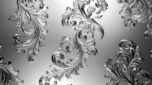 Baroque chrome acanthus scrolls on brushed metallic ground