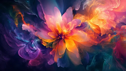 Vibrant fractal flower exploding through cosmic color field.