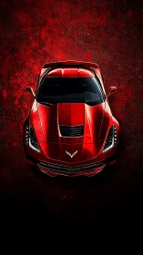 Front-axial view red sports coupe on textured crimson ground