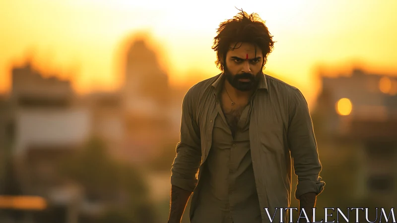 Golden hour grit with a determined rooftop wanderer.