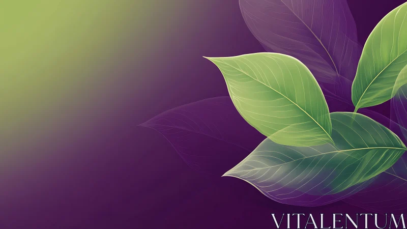 Green leaves glow softly against a deep purple gradient.