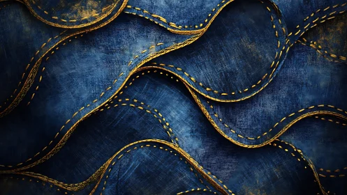 Curving denim waves roll with golden stitched accents