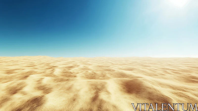 Empty desert plain extends under clear high midday sky.