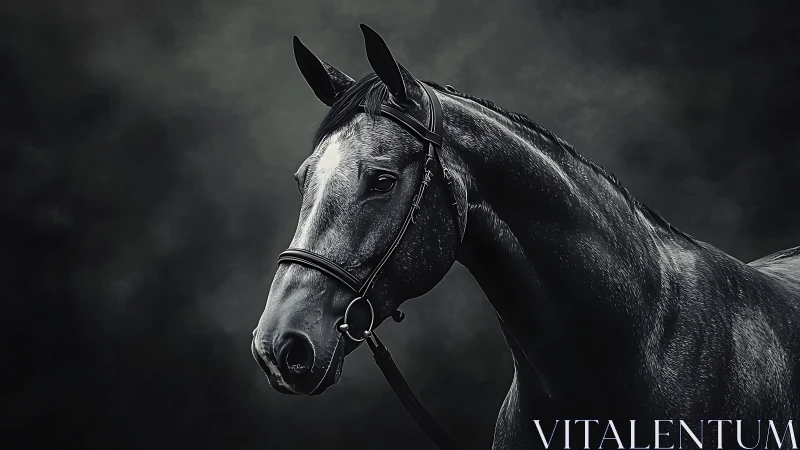 Midnight stallion portrait in dramatic low key lighting.
