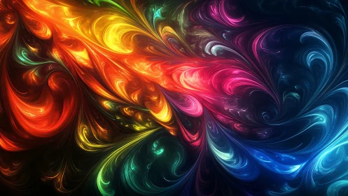Radiant multicolor fractal currents swirl across dark space