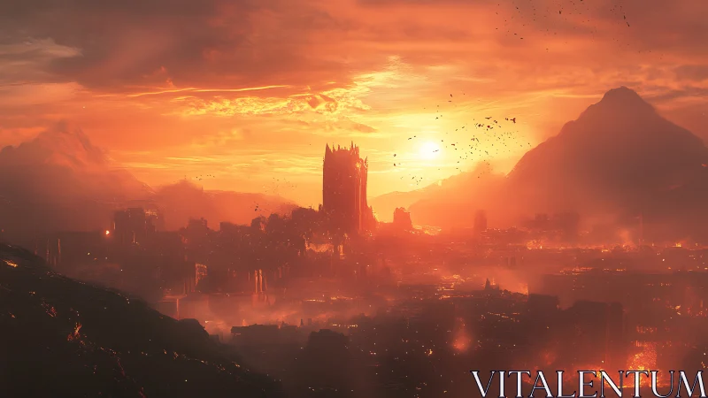 Apocalyptic Fantasy Cityscape at Sunset.
