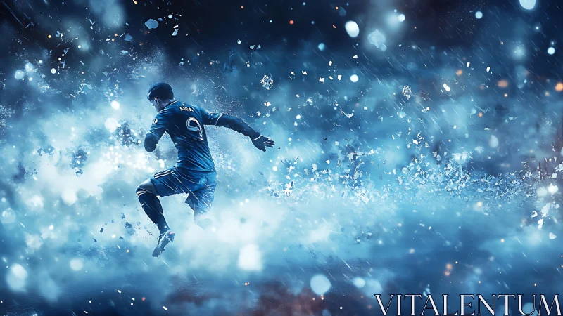 Dynamic digital painting of explosive football action moment.