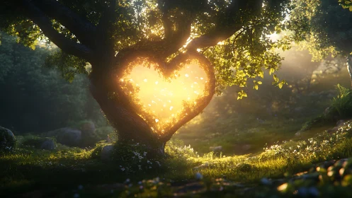 Heart-Shaped Light Glows Through Ancient Tree Branches