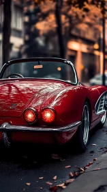 Crimson classic lounges in rainlit streetlight glow