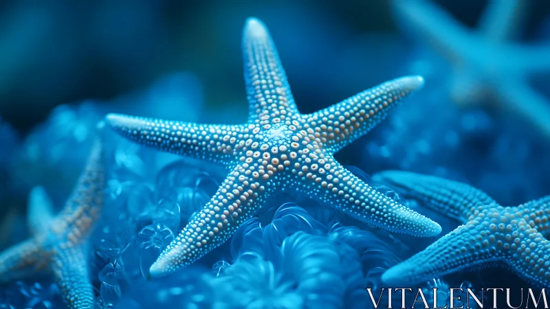 Gentle blue starfish drifting through a velvet ocean dream.