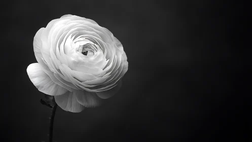 White Ranunculus Bloom Against Dark Minimalist Background
