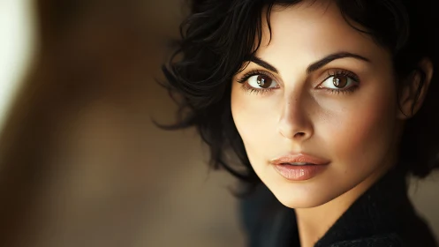 Close cropped portrait of woman with short dark hair.