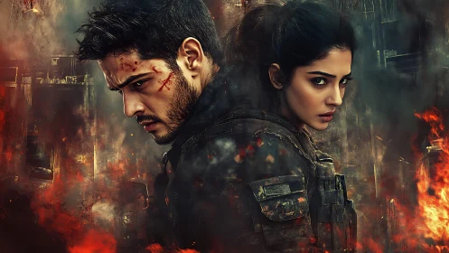 Back-to-back warriors glare through the burning fallout