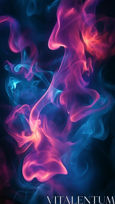 Neon wisps of pink and blue smoke drifting through night.