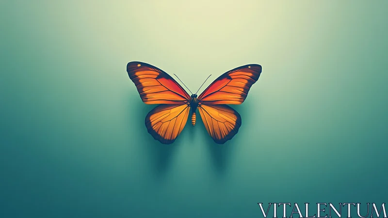 Orange butterfly glows against soft teal gradient background