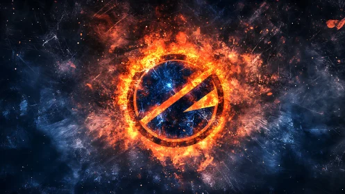 Thermonuclear energy emblem amid fractal plasma detonation.