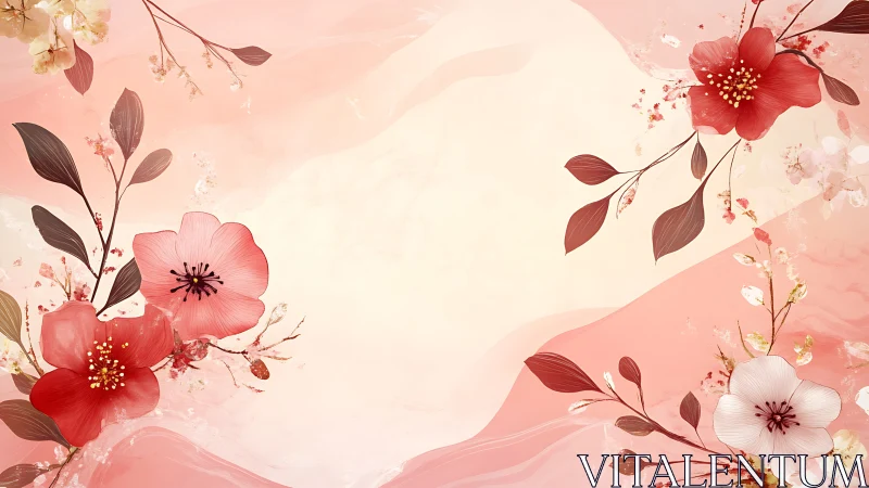 Floral composition with pink and red flowers on gradient background.