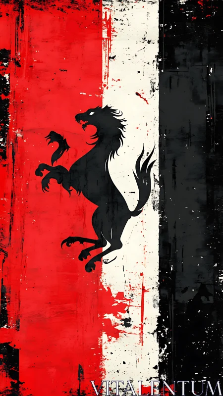 Grunge tricolor banner with rearing heraldic horse silhouette.