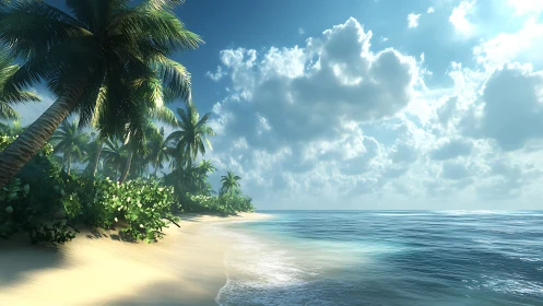 Paradise Whispers: Where Palms Kiss Horizon Serenity.